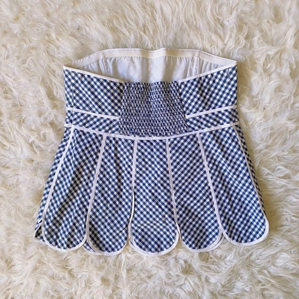 Lilly Pulitzer Meridian Strapless Corset Scallop Hem Tube Top Gingham Plaid 4 - Picture 2 of 6
